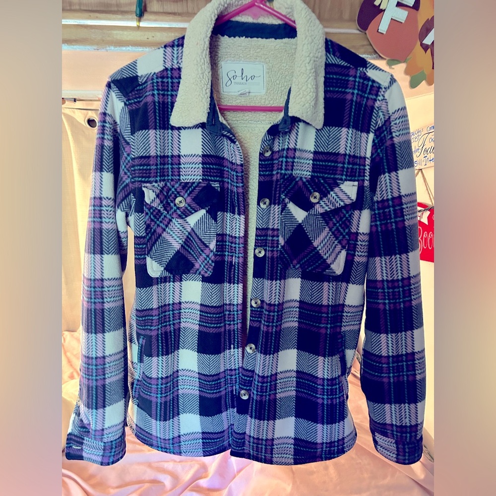 Soho Threads Sherpa soft warm Jacket women’s Purple, aqua blue Small